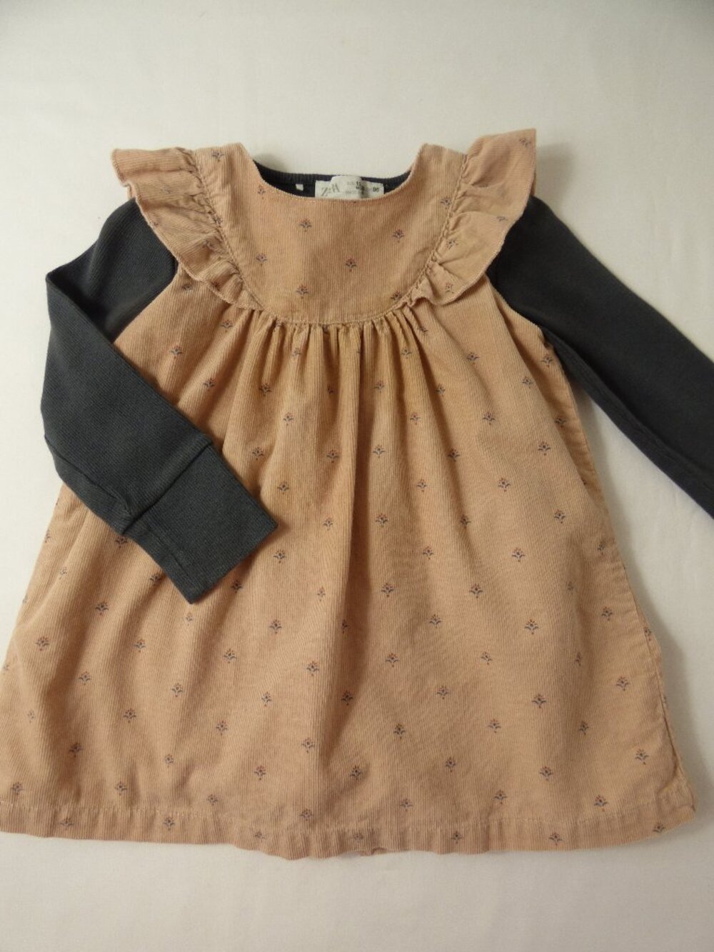 ZARA Girls Ruffle Corduroy Dress with Long Sleeve Top, Size 12-18 Months